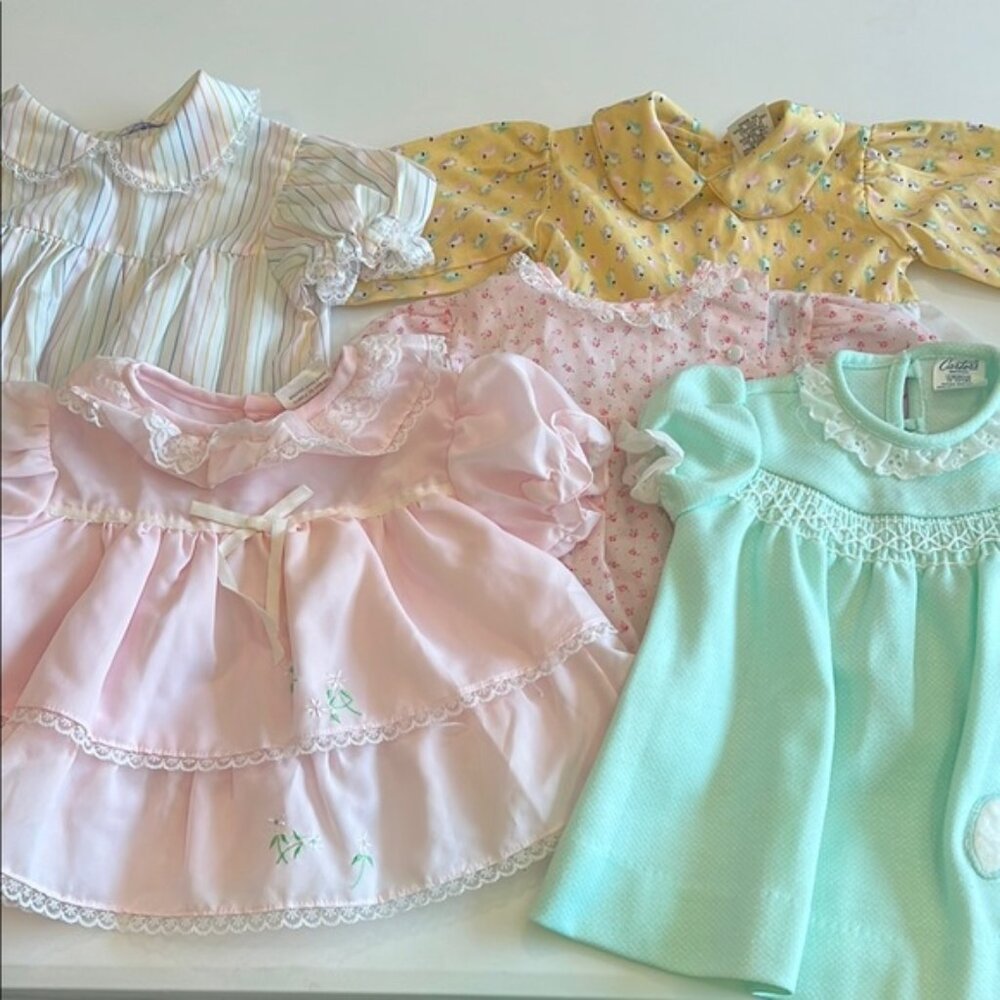 Vintage Baby Dresses Set in Pastel Colors - 6-12m